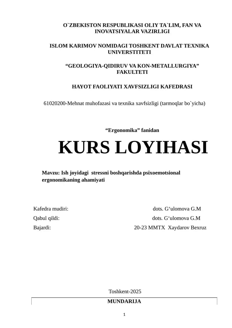 Ish joyidagi stressni boshqarishda psixoemotsional ergonomika