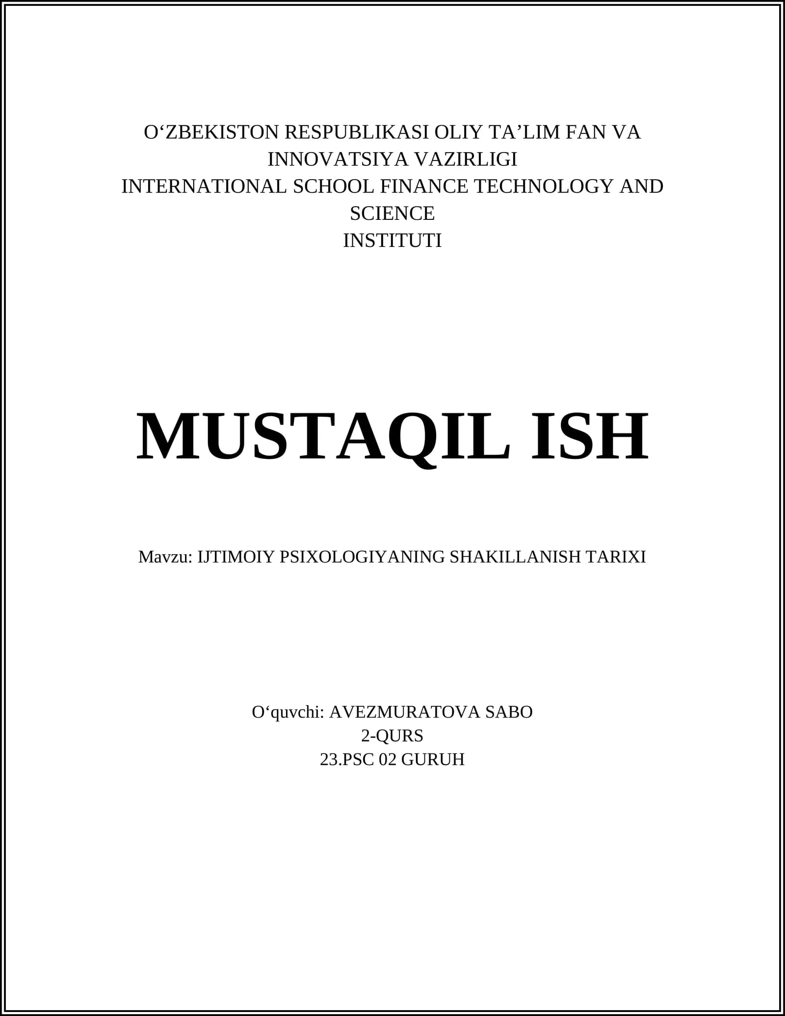 IJTIMOIY PSIXOLOGIYANING SHAKILLANISH TARIXI