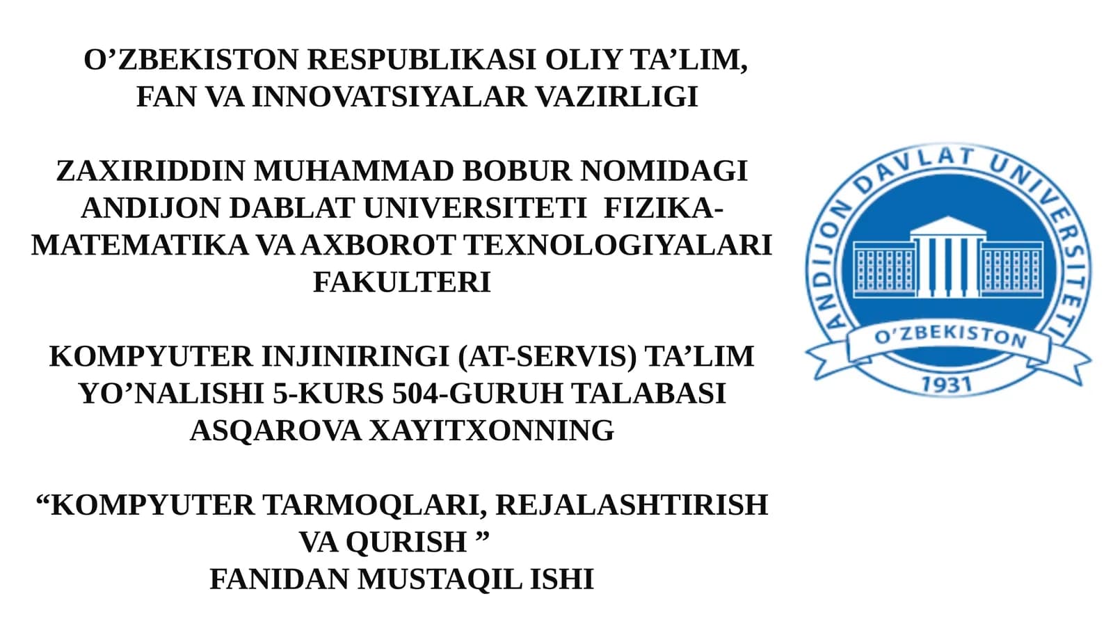 KOMPYUTER TARMOQLARI, REJALASHTIRISH VA QURISH