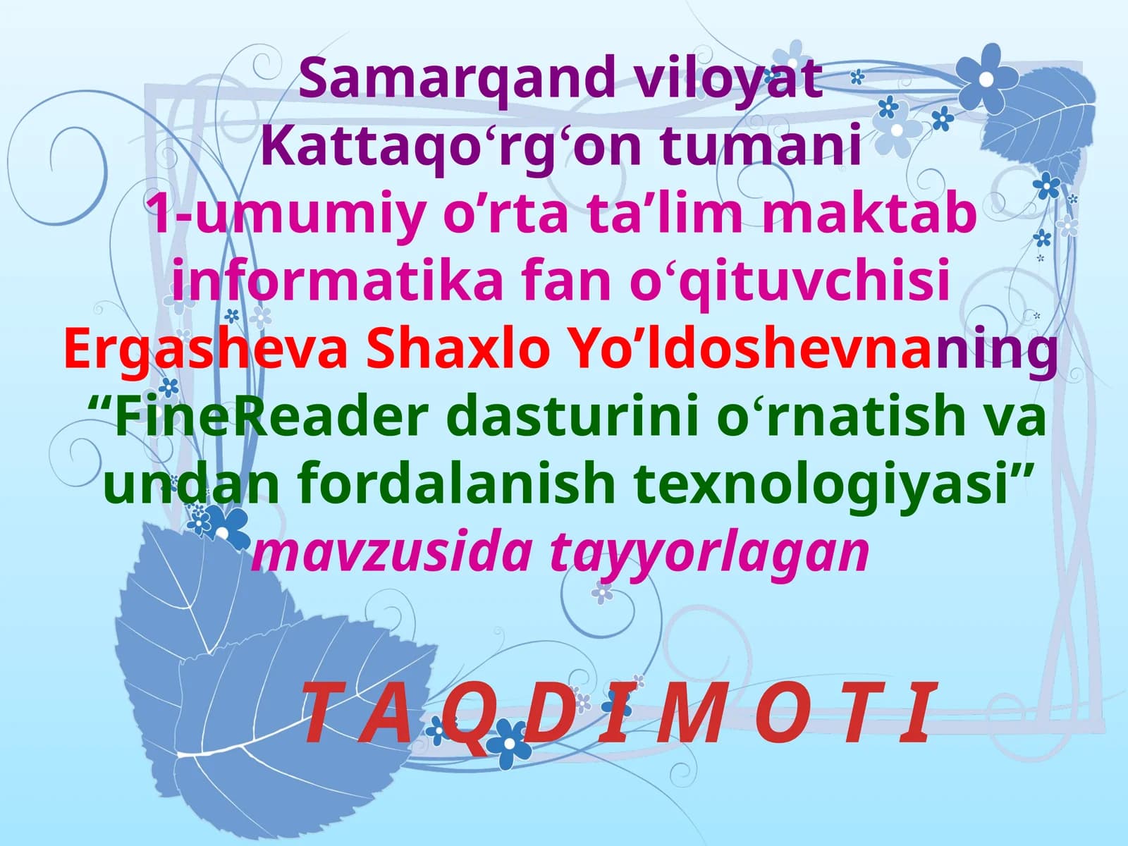 Informatika fanidan FineReader dasturini o'rnatish va undan foydalanish