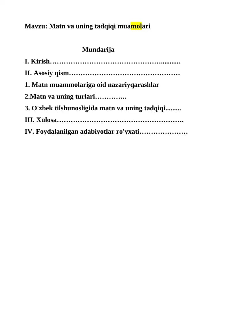 Matn va uning tadqiqi muamolari