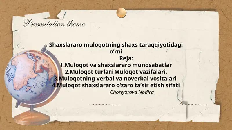 Shaxslararo muloqotning shaxs taraqqiyotidagi oʻrni