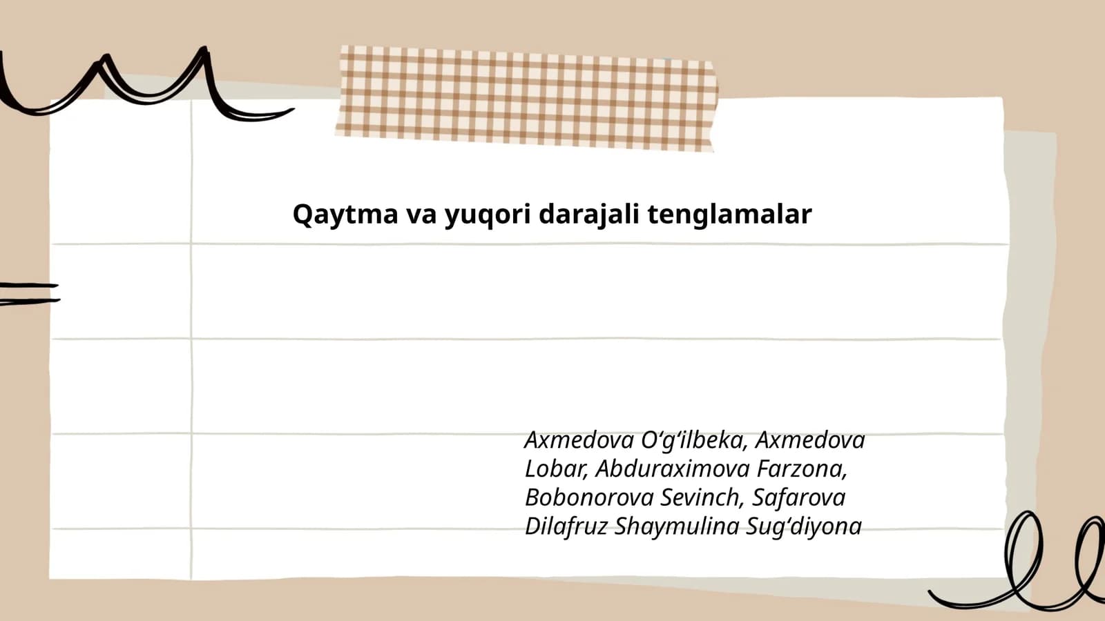 Qaytma va yuqori darajali tenglamalar