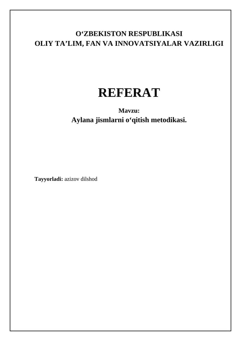 Aylana jismlarni o‘qitish metodikasi