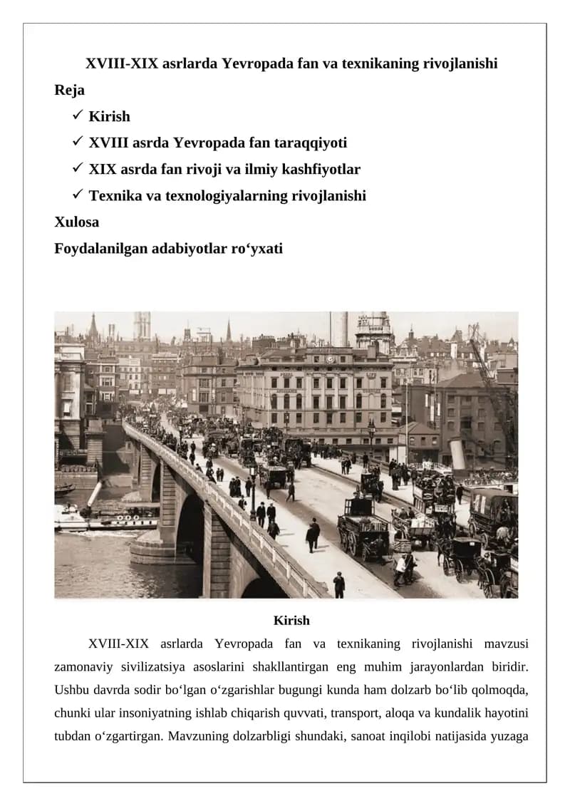 XVIII-XIX asrlarda Yevropada fan va texnikaning rivojlanishi