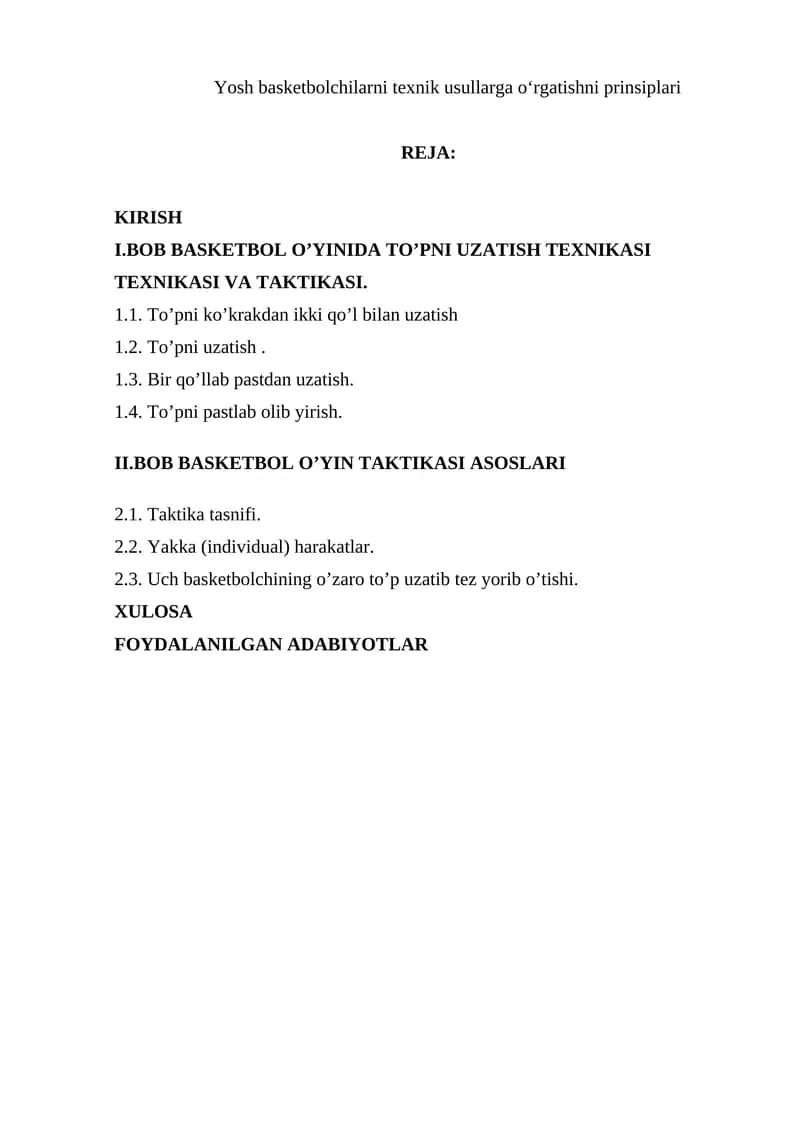 Yosh basketbolchilarni texnik usullarga oʻrgatishni prinsiplari