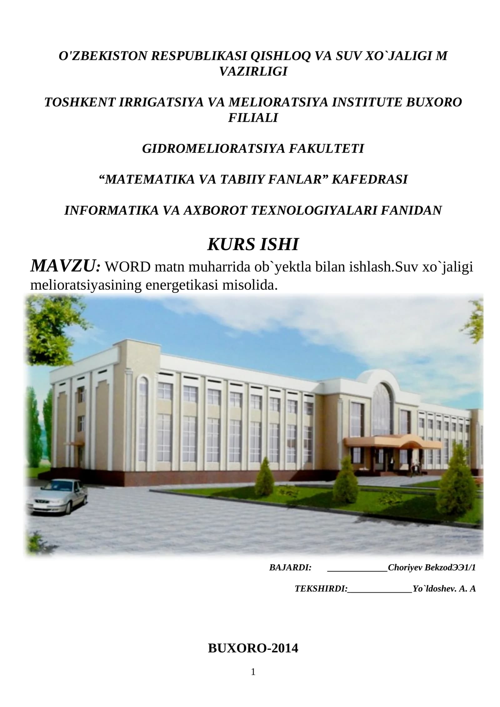 WORD matn muharrida ob`yektla bilan ishlash