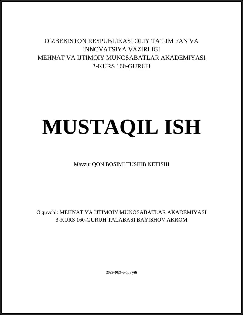 QON BOSIMI TUSHIB KETISHI