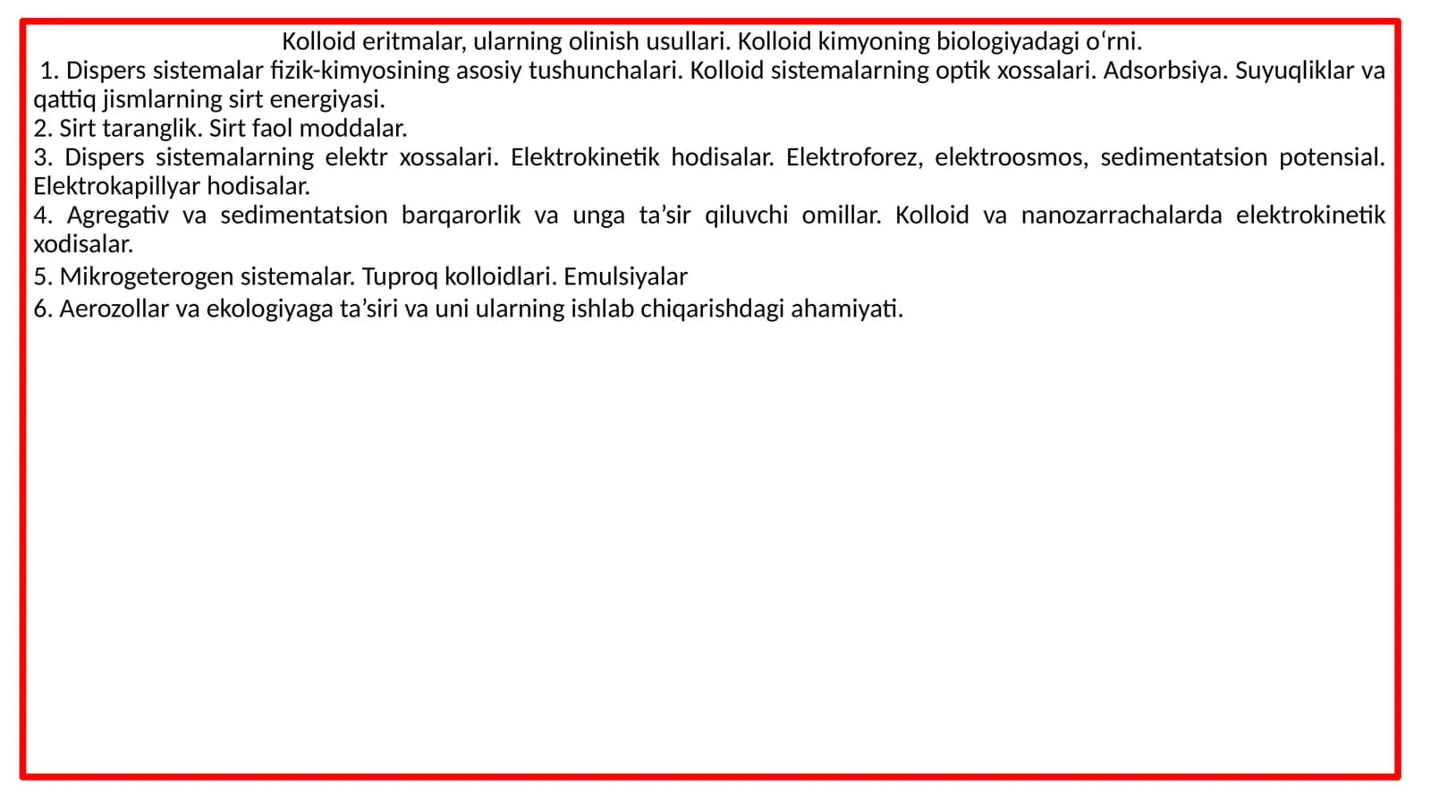 Kolloid kimyo fanidan maʼruzalar