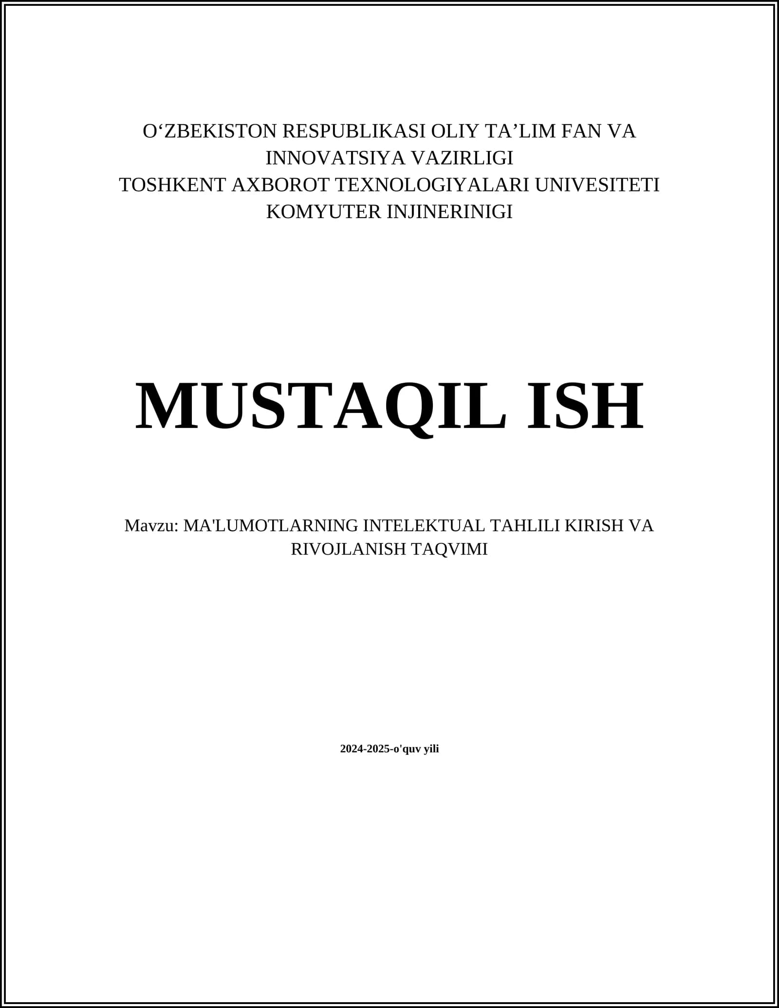 MA'LUMOTLARNING INTELEKTUAL TAHLILI