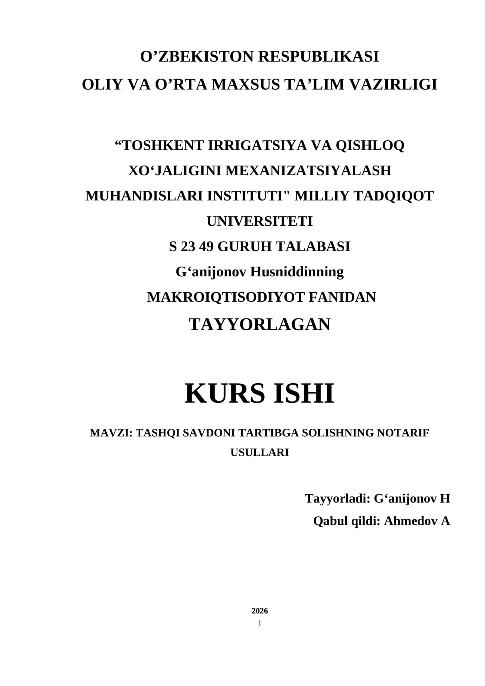 TAYYORLAGAN kurs ishi