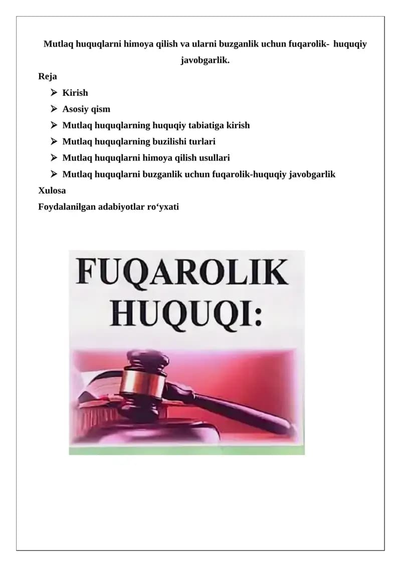 Mutlaq huquqlar va ularni buzganlik uchun himoya qilish