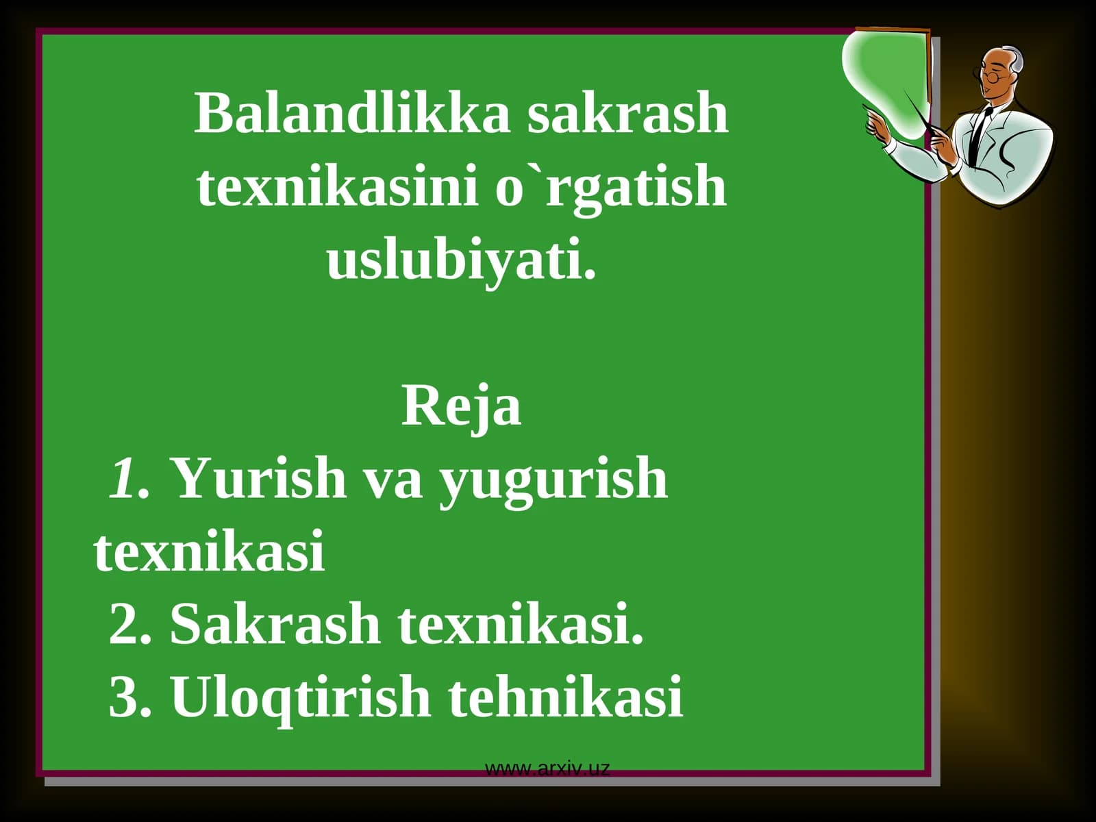 Balandlikka sakrash texnikasini o`rgatish uslubiyati