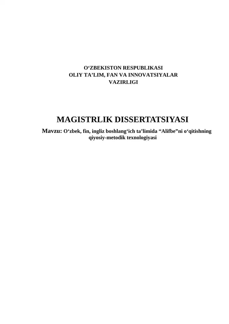O‘zbek, fin, ingliz boshlang‘ich ta’limida “Alifbe”ni o‘qitishning qiyosiy-metodik texnologiyasi