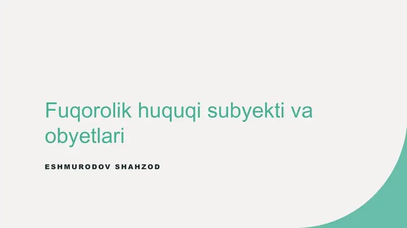 Fuqorolik huquqi subyekti va obyetlari
