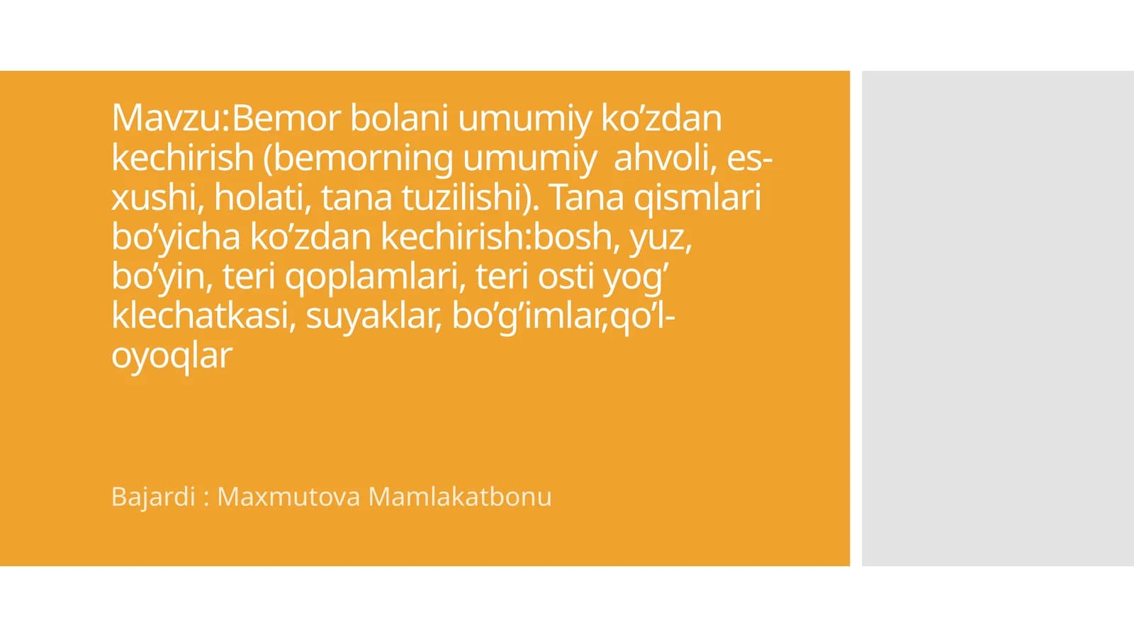 Bemorbolaniumumiyko’zdan kechirish