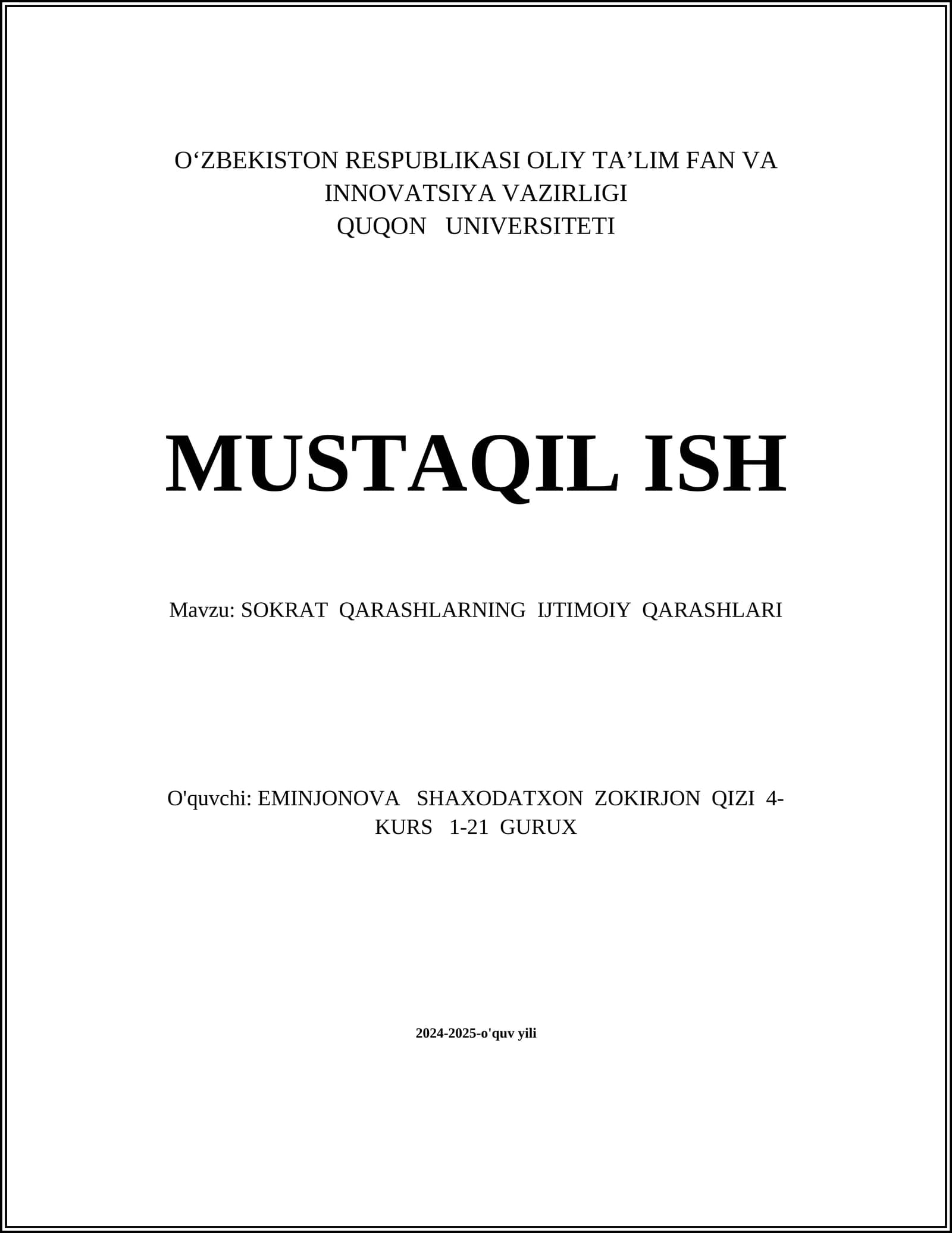 SOKRAT QARASHLARNING IJTIMOIY QARASHLARI