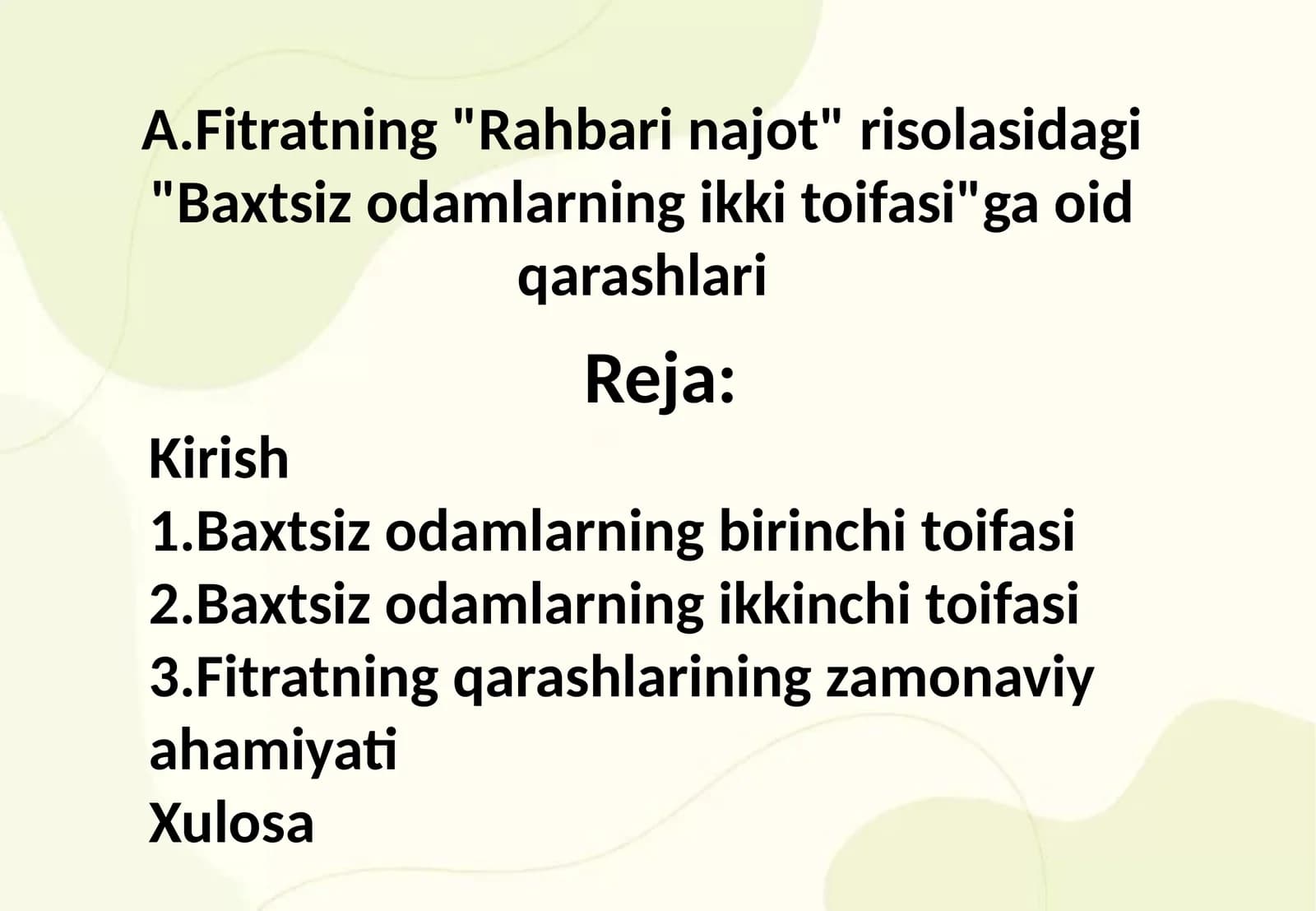 A.Fitratning "Rahbari najot" risolasidagi "Baxtsiz odamlarning ikki toifasi"ga oid qarashlari