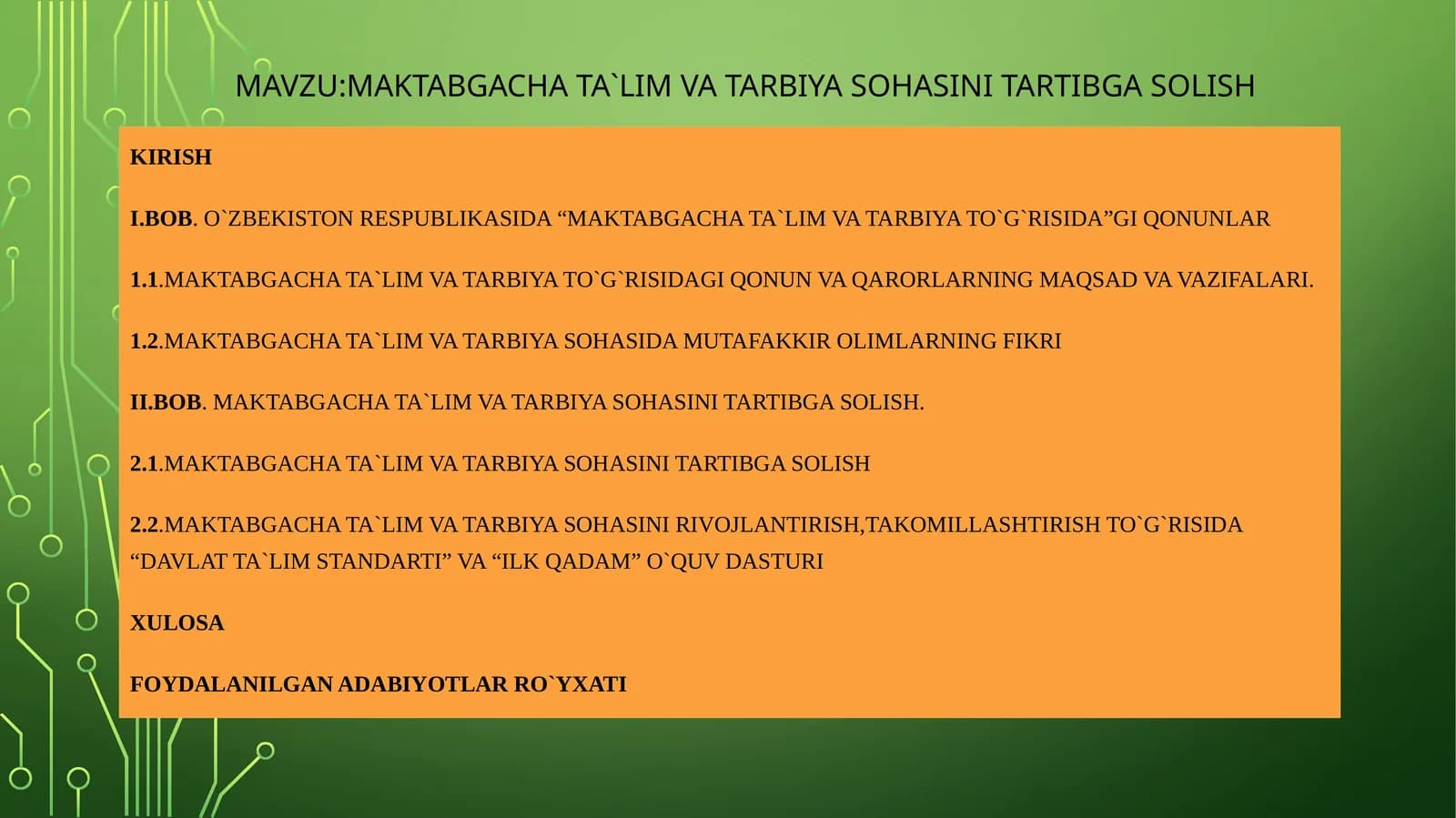 Maktabgacha ta'lim va tarbiya sohasini tartibga solish