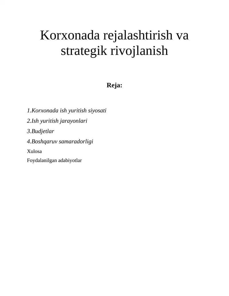 Korxonada rejalashtirish va strategik rivojlanish