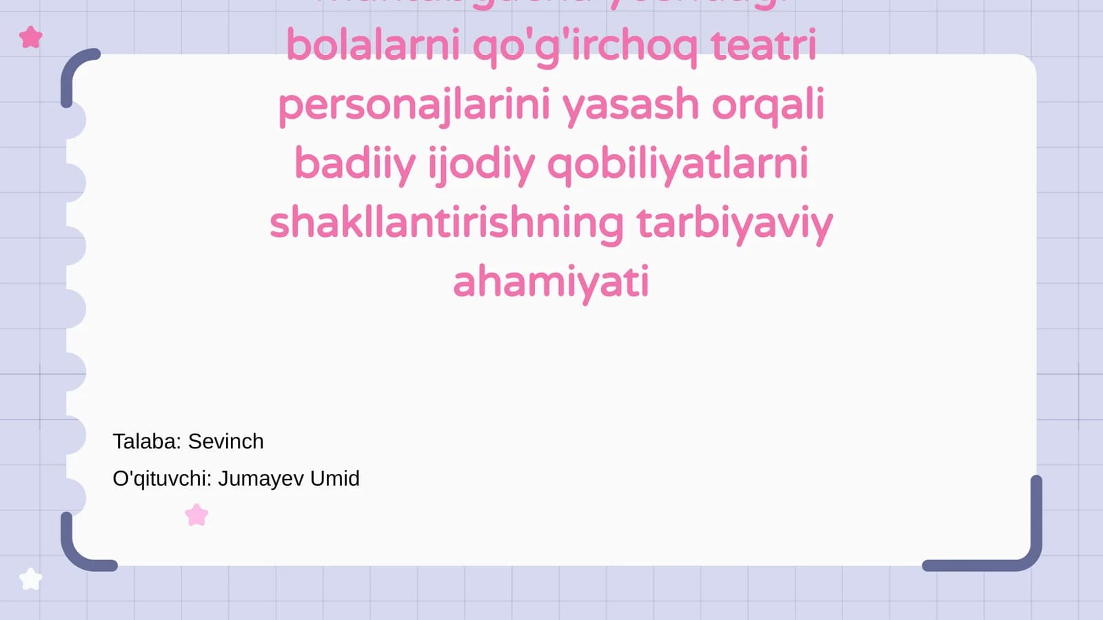 Maktabgacha yoshdagi bolalarni qo'g'irchoq teatri personajlarini yasash