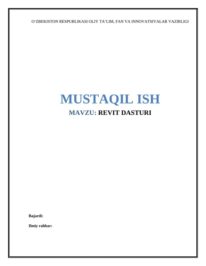 Revit dasturi mustaqil ish