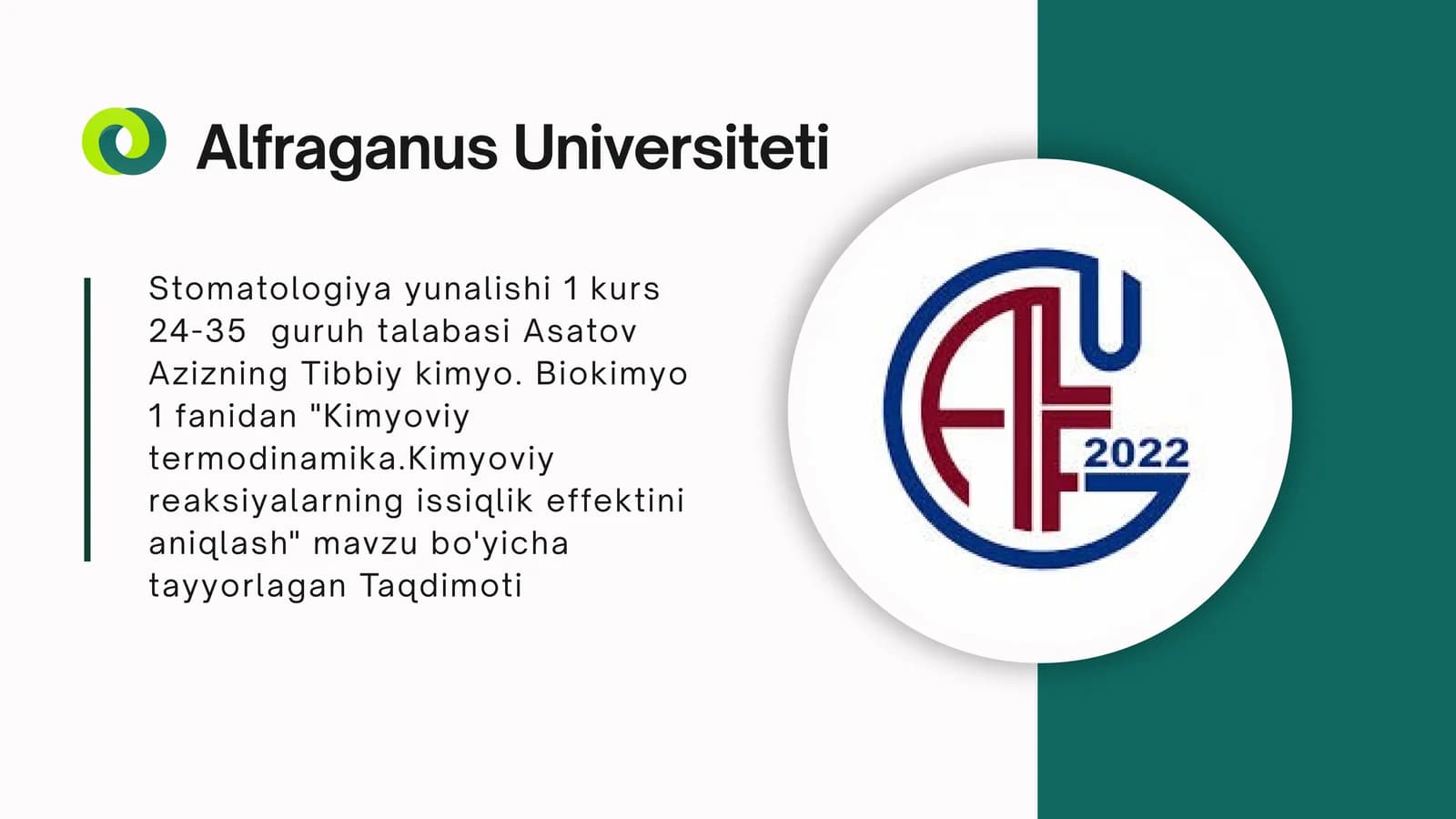 Kimyoviy termodinamika.Kimyoviy reaksiyalarning issiqlik effektini aniqlash