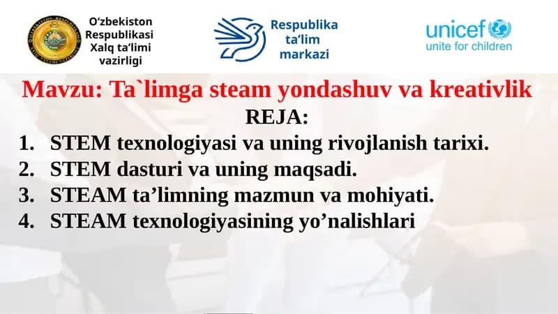 Ta`lim ga steamiyo ndashuv va kreativlik