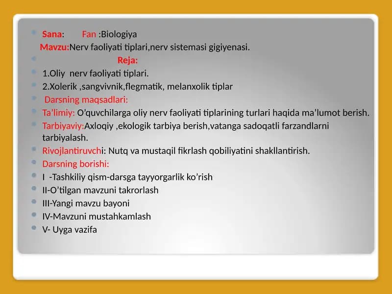 Nerv faoliyatining turlari