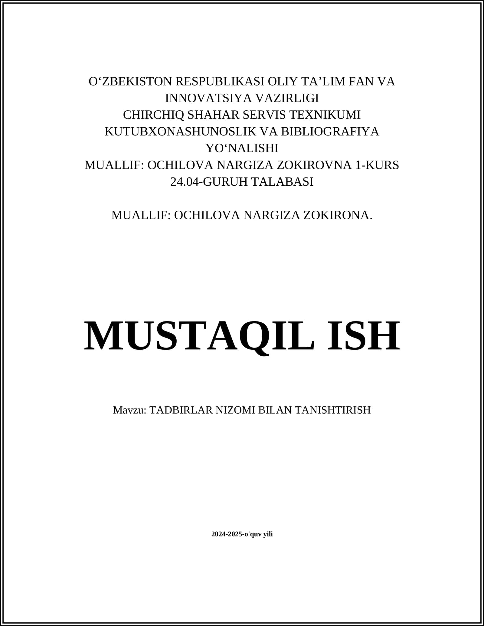 Tadbirlar Nizomi Bilan Tanishtirish