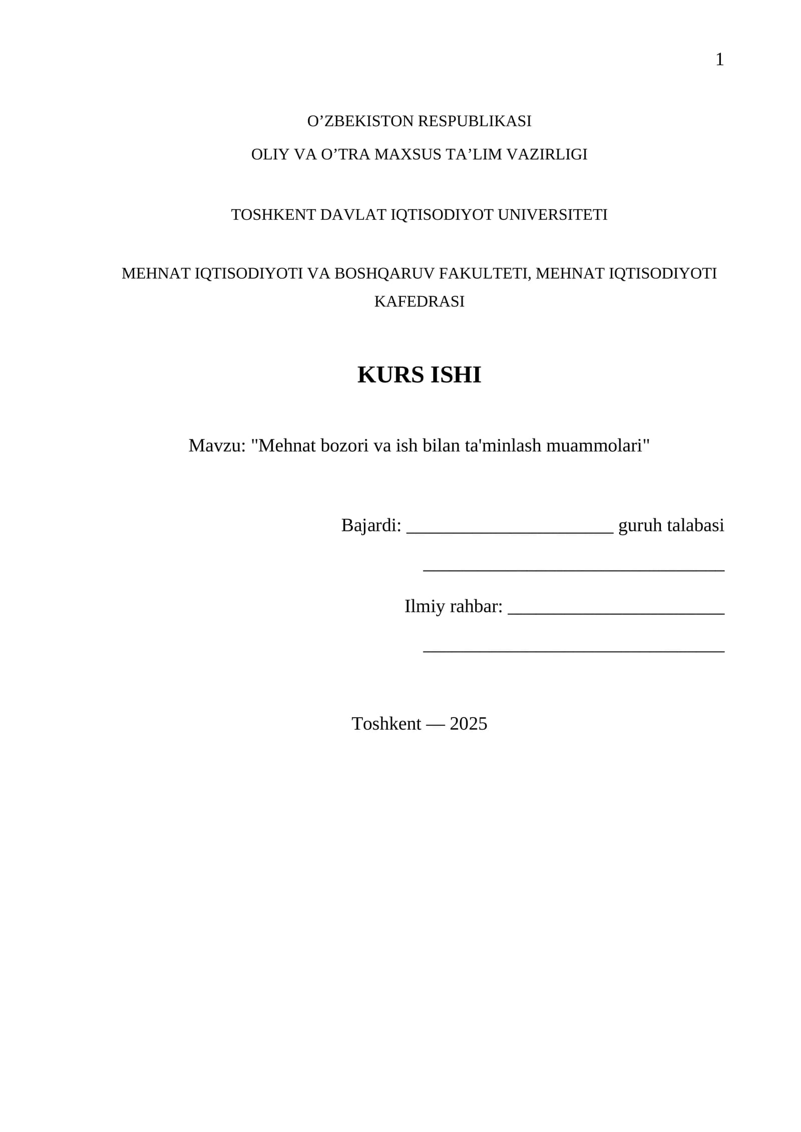 Mehnat bozori va ish bilan ta'minlash muammolari