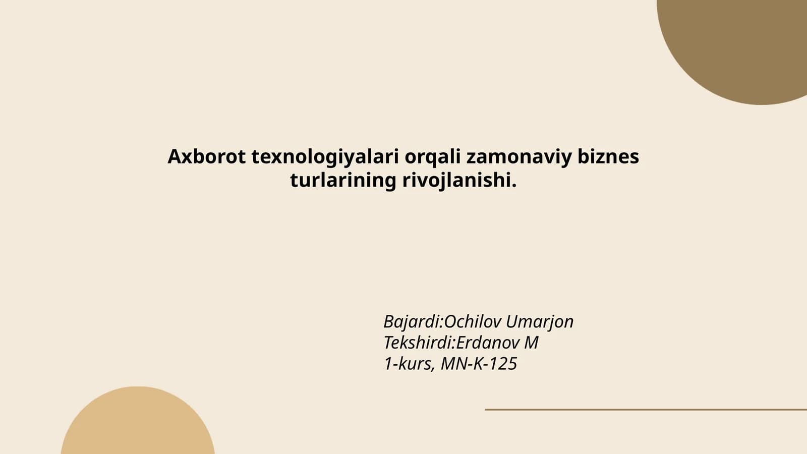 Zamonaviy biznes turlarining rivojlanishi