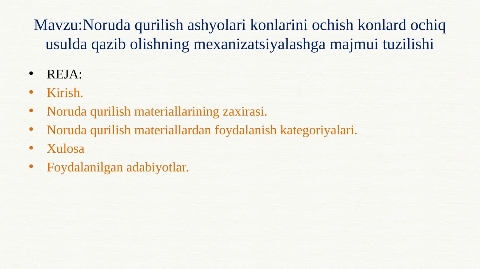 Noruda qurilish ashyolari konlarini ochish konlari dochi qusuldaqazibolishning mexaniz va tuzilishi