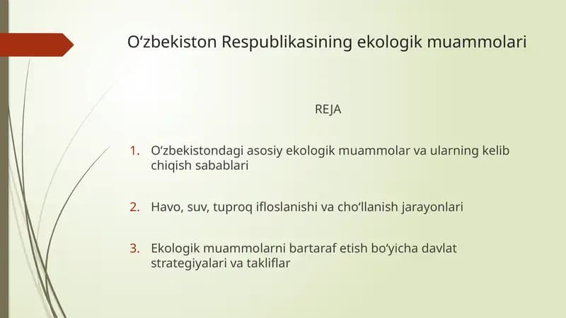 O‘zbekiston Respublikasining ekologik muammolari