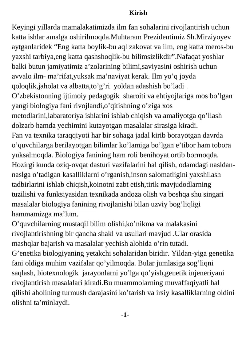 GENETIKA HAQIDA UMUMIY MA’LUMOT VI BO'LIM