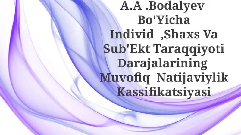 A.A.Bodalyev Bo'Yicha Individ,Shaxs Va Sub'Ekt Taraqqiyoti Darajalarining MuvofiqNatijaviylikKassifikatsiyasi