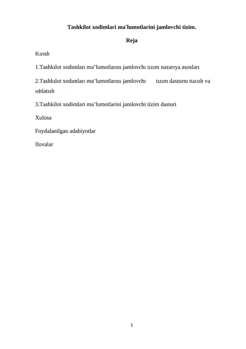 Tashkilot xodimlari ma'lumotlarini jamlovchi tizim