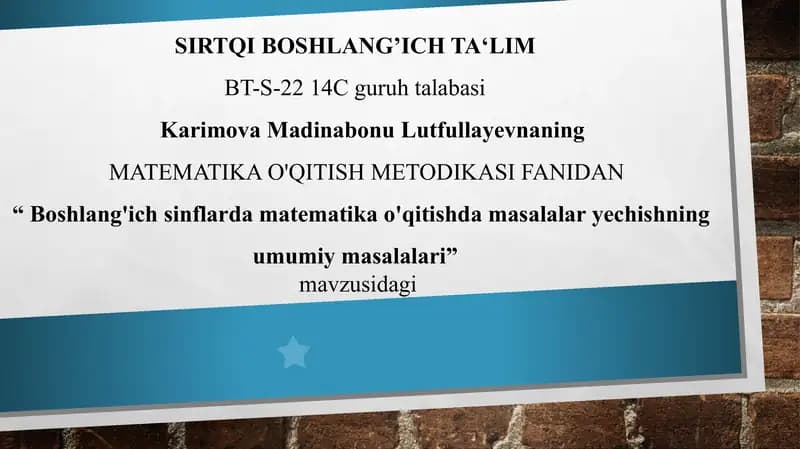 Boshlangʻich sinflarda matematika oʻqitishda texnik vositalardan foydalanish metodikasi
