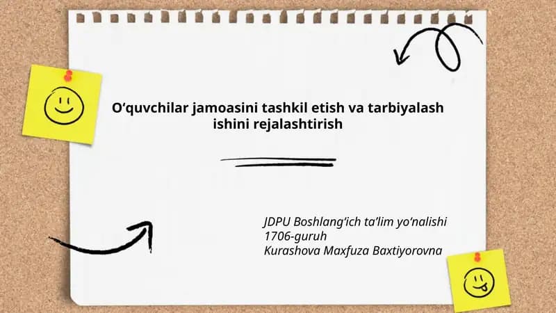 Oʻquvchilar jamoasini tashkil etish va tarbiyalash ishini rejalashtirish