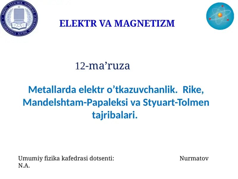 ELEKTR VA MAGNETIZM