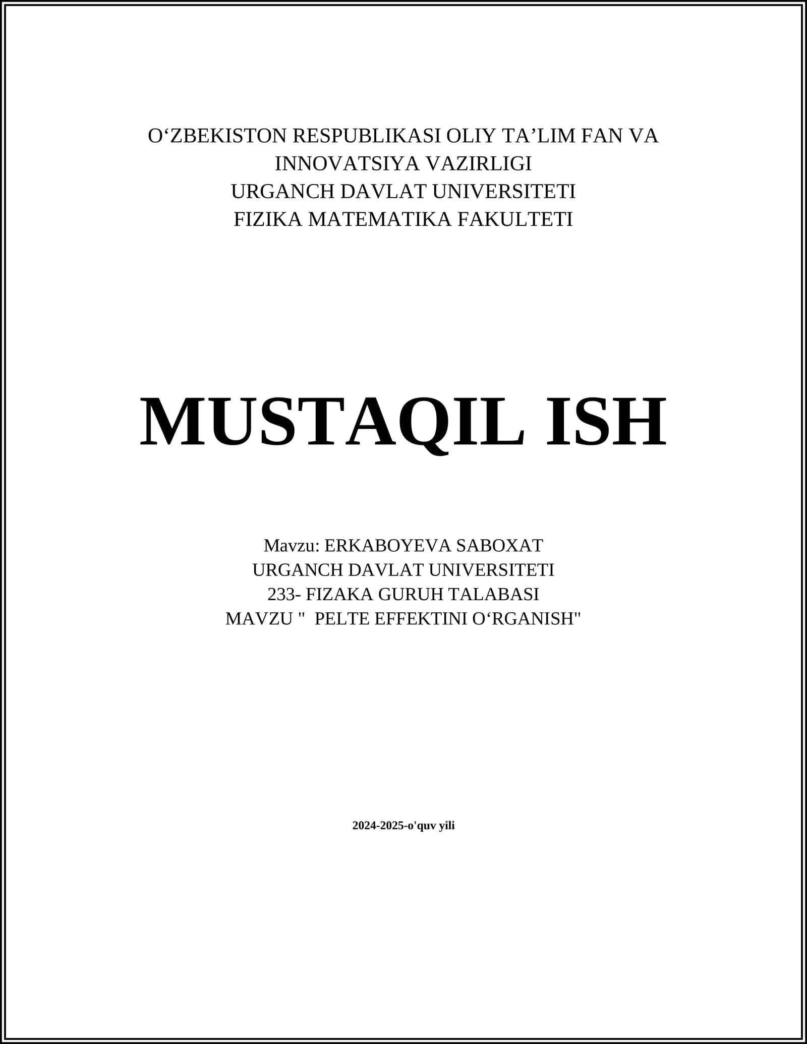 PELTE EFFEKTINI OʻRGANISH