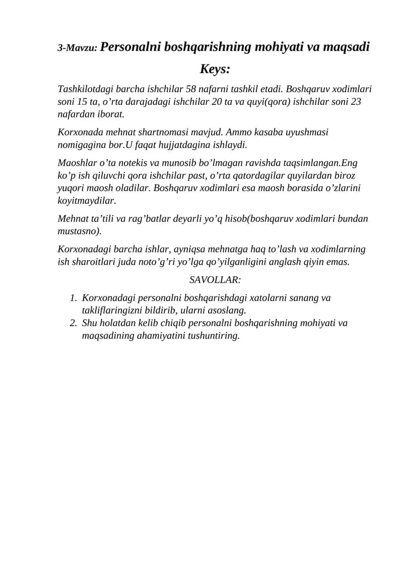 Personalni boshqarishning mohiyati va maqsadi