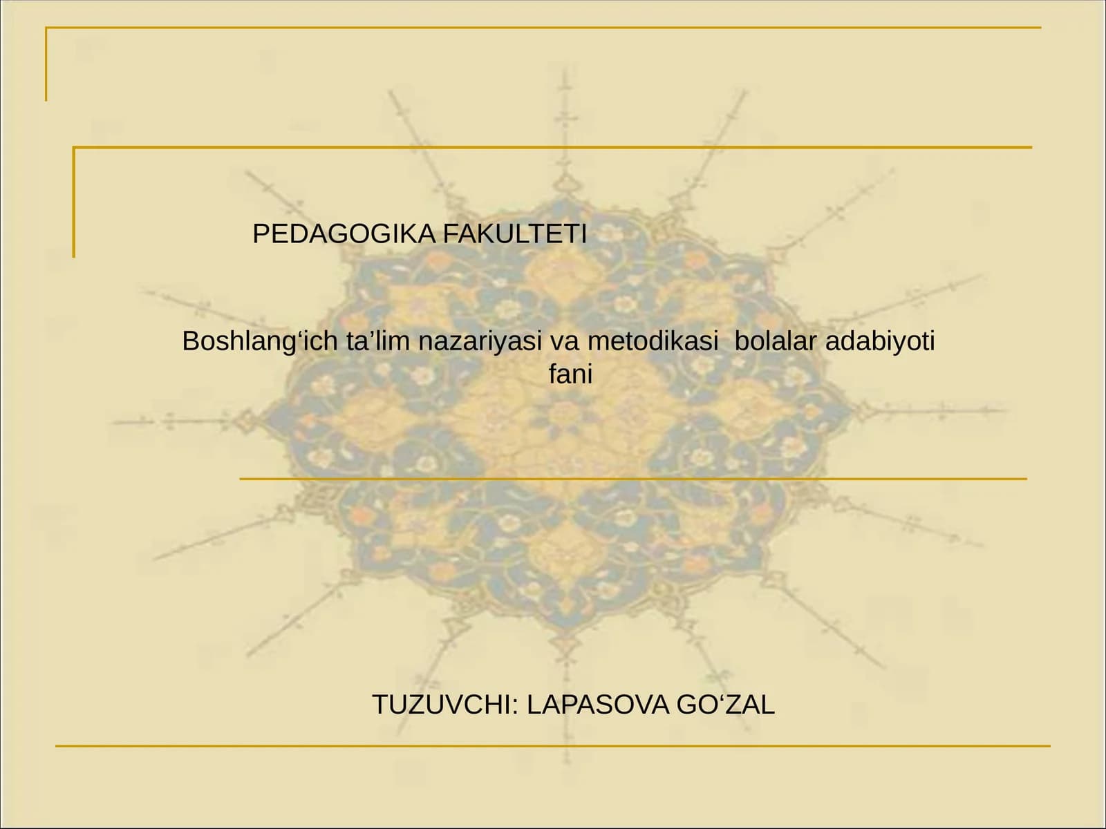 Boshlang‘ich ta’lim nazariyasi va metodikasi bolalar adabiyoti fani