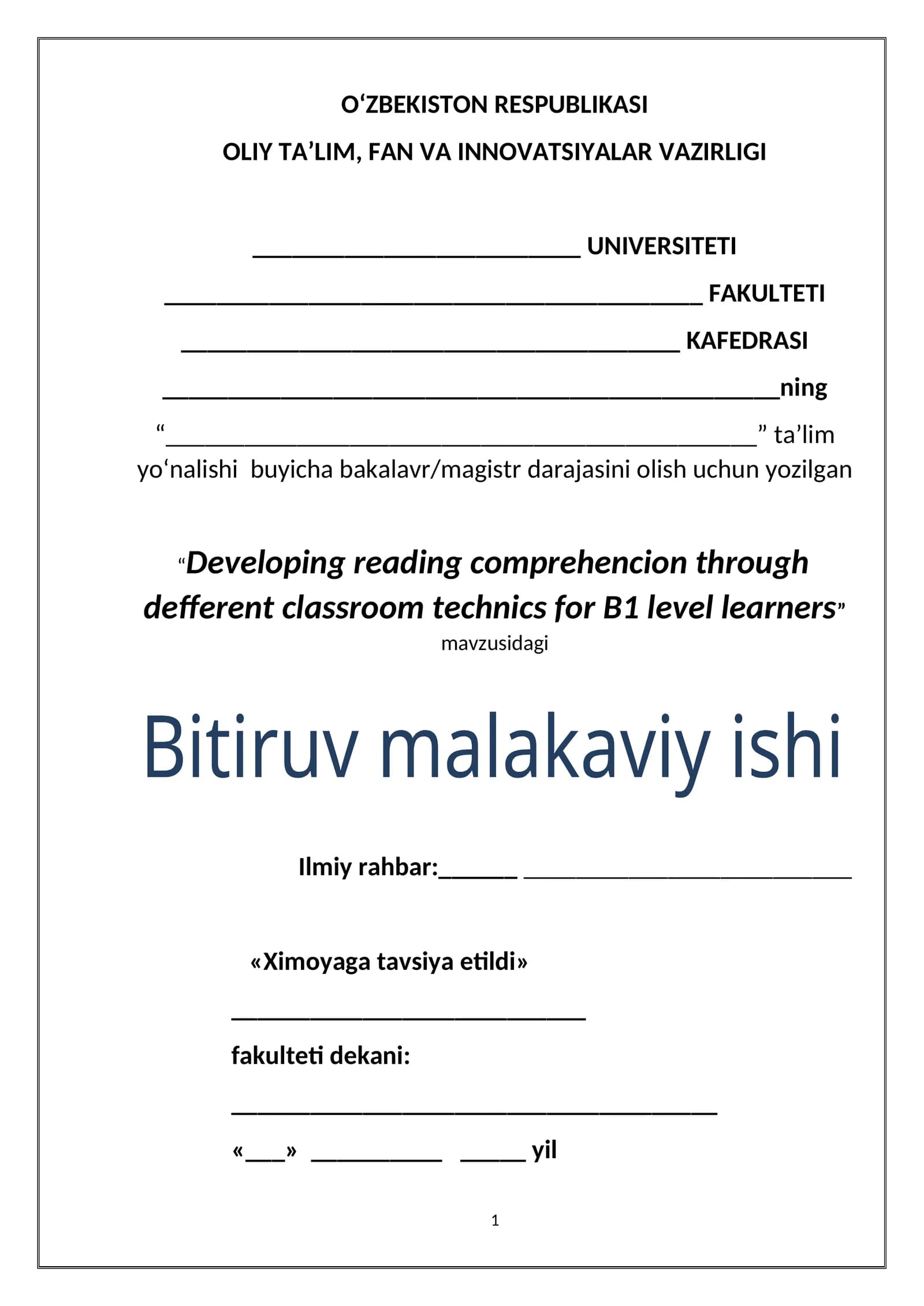 Developing reading comprehencion through defferent classroom technics for B1 level learners