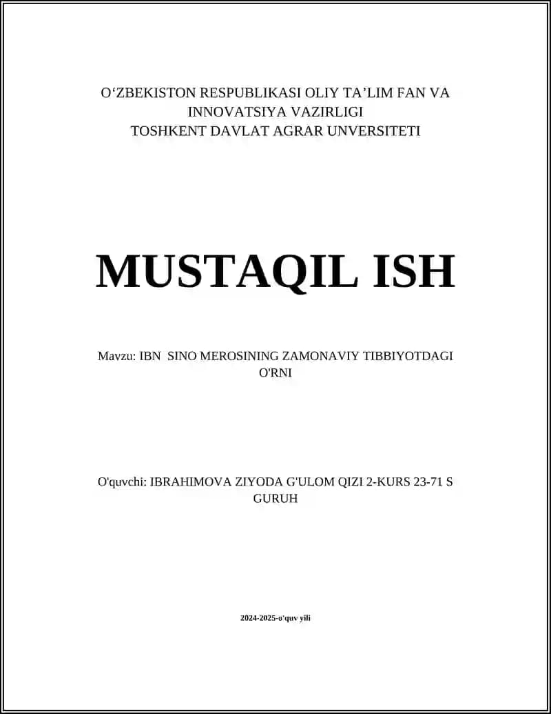 Ibn Sino merosining zamonaviy tibbiyotdagi o'rni