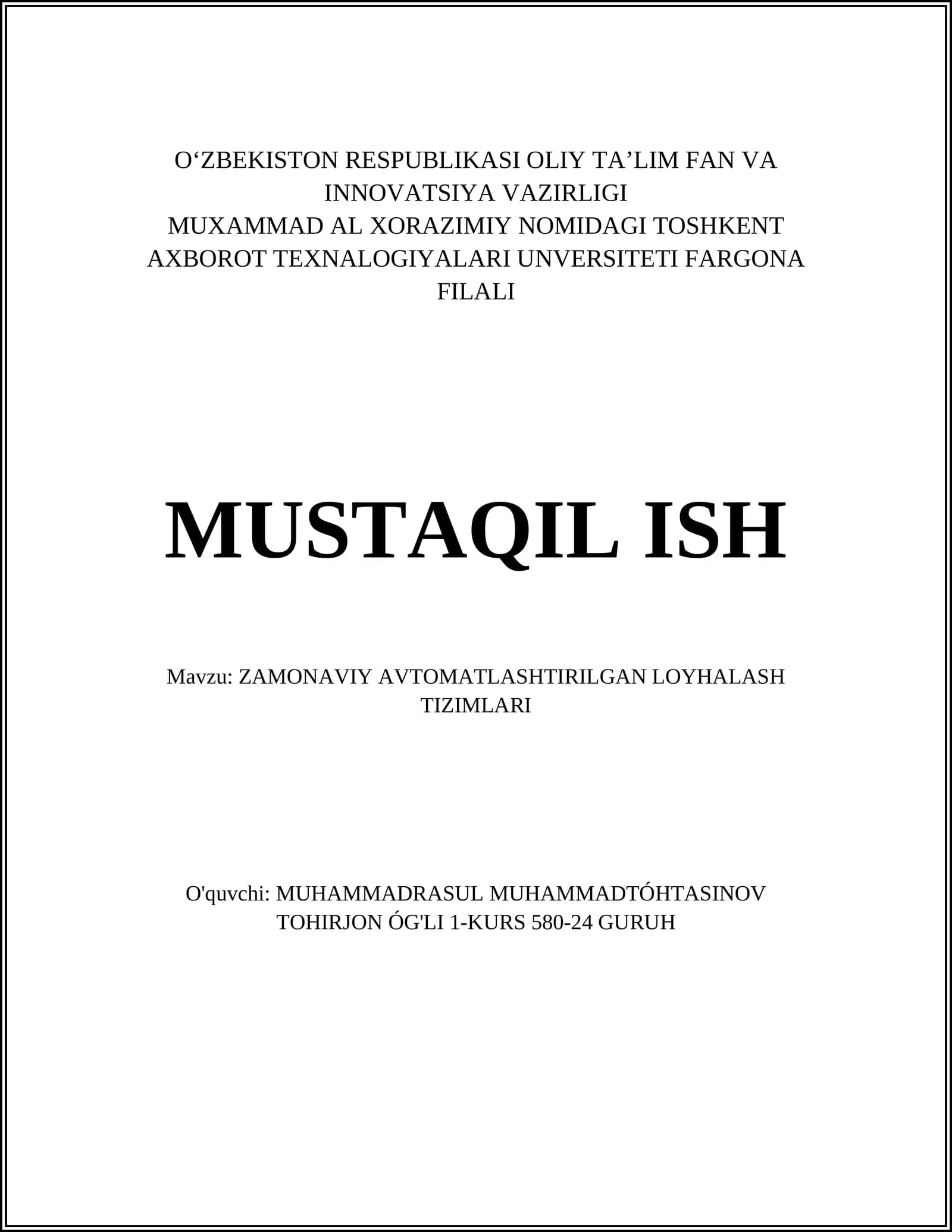 Zamonaviy avtomatlashtirilgan loyhalash tizimlari