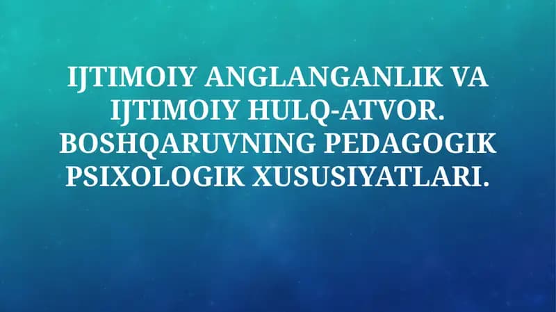 Ijtimoiy Anglanganlik va Ijtimoiy Hulq-Atvor