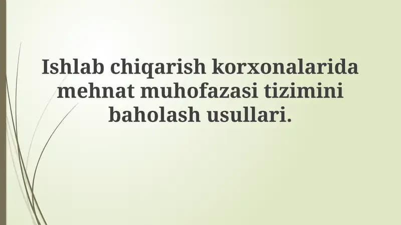 Mehnat muhofazasi tizimini baholash