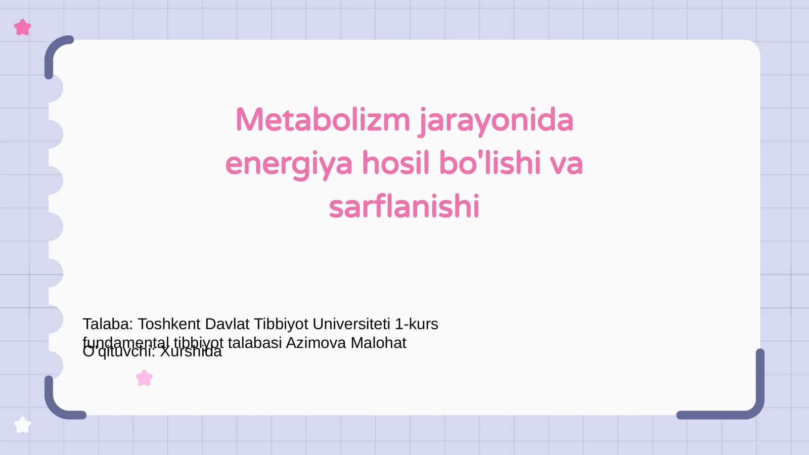 Metabolizm jarayonida energiya hosil bo'lishi va sarflanishi