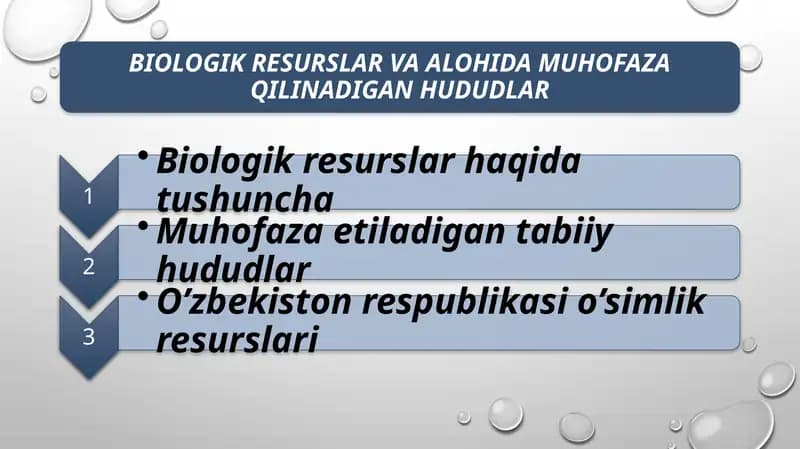 BIOLOGIK RESURSLAR VA ALOHIDA MUHOFAZA QILINADIGAN HUDUDLAR